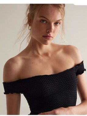 NWOT Intimately Free People Off-Shoulder Black Textured Crop Top